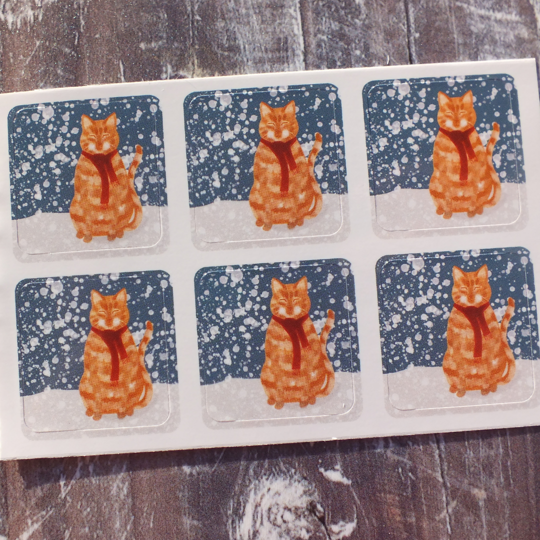 Ginger Cat in the Snow Envelope Stickers - Set of 6