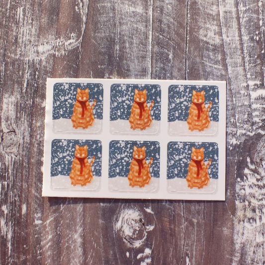 Ginger Cat in the Snow Envelope Stickers - Set of 6