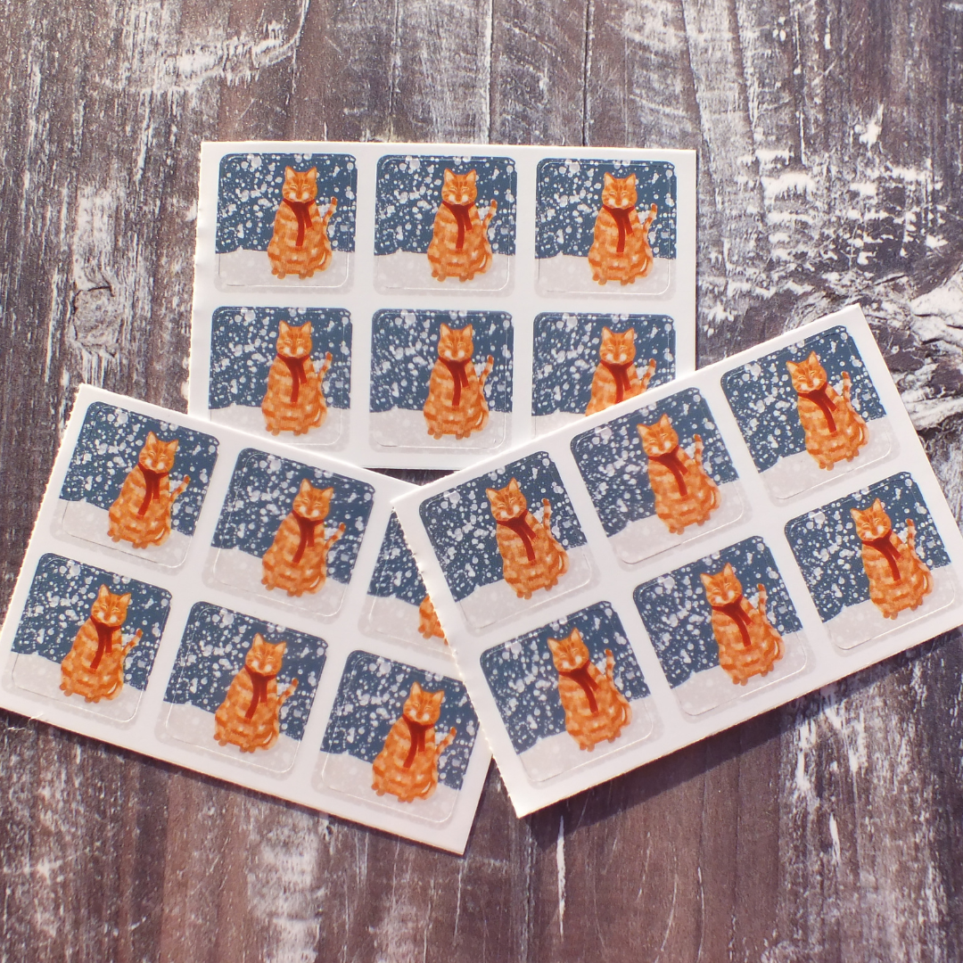 Ginger Cat in the Snow Envelope Stickers - Set of 6