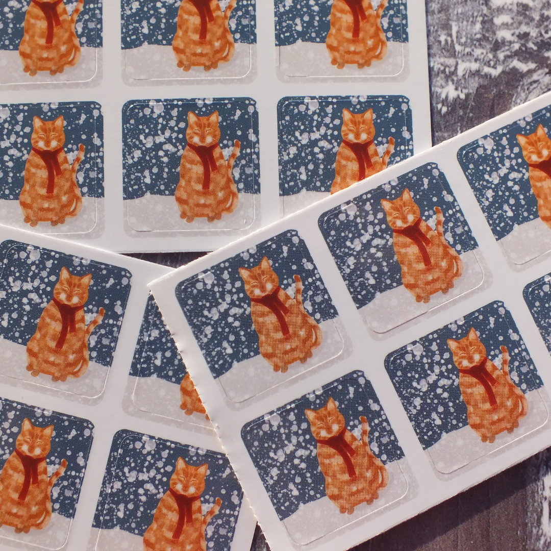 Ginger Cat in the Snow Envelope Stickers - Set of 6