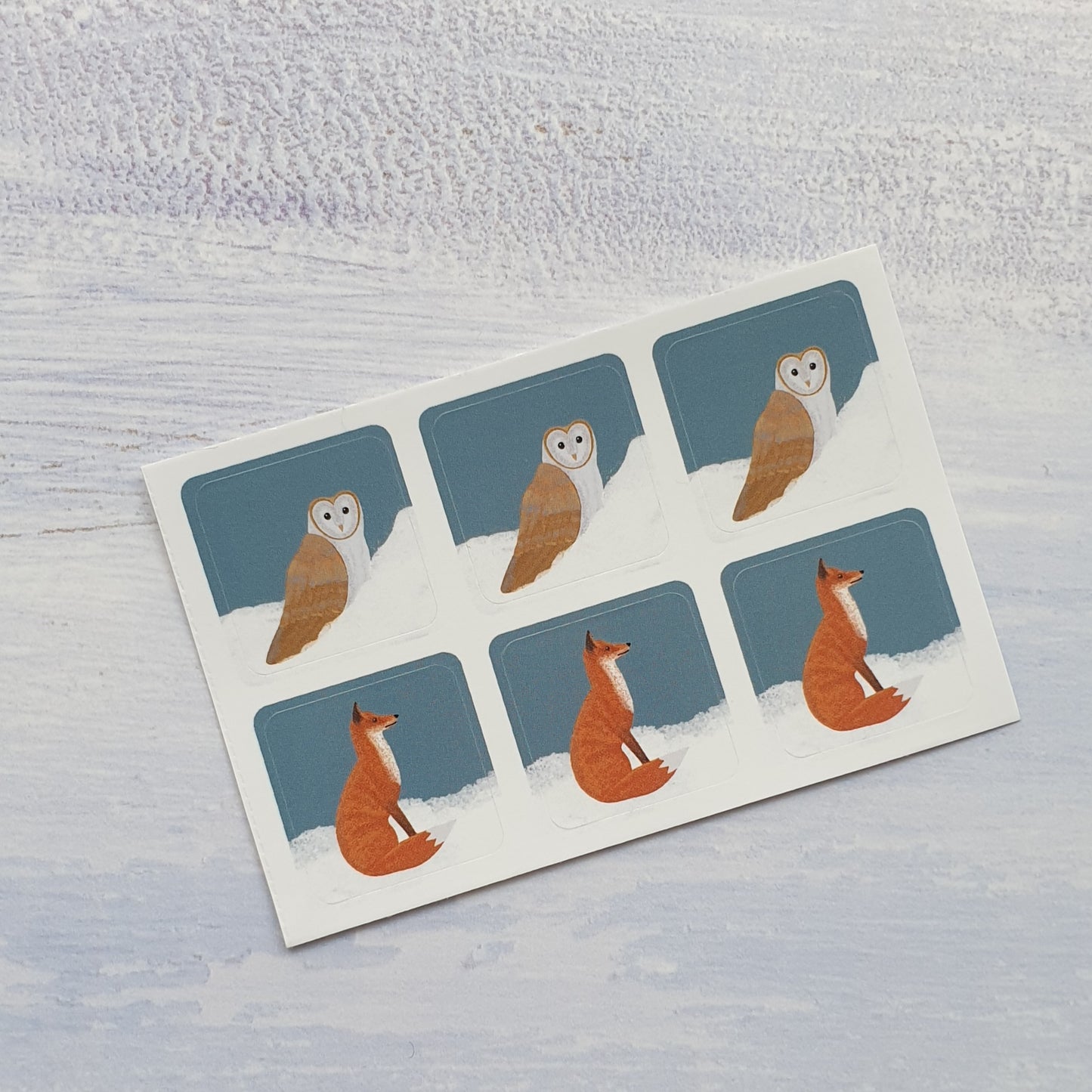 Barn Owl and Fox Snowy Christmas Envelope Stickers - Set of 6