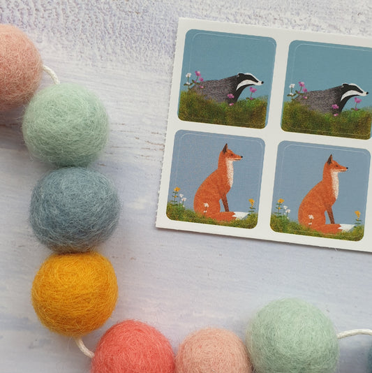 Fox and Badger Envelope Stickers - Set of 6