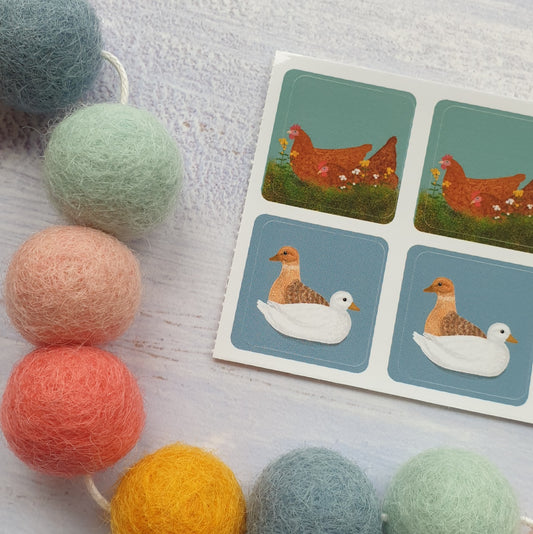 Hens and Call Ducks Envelope Stickers - Set of 6