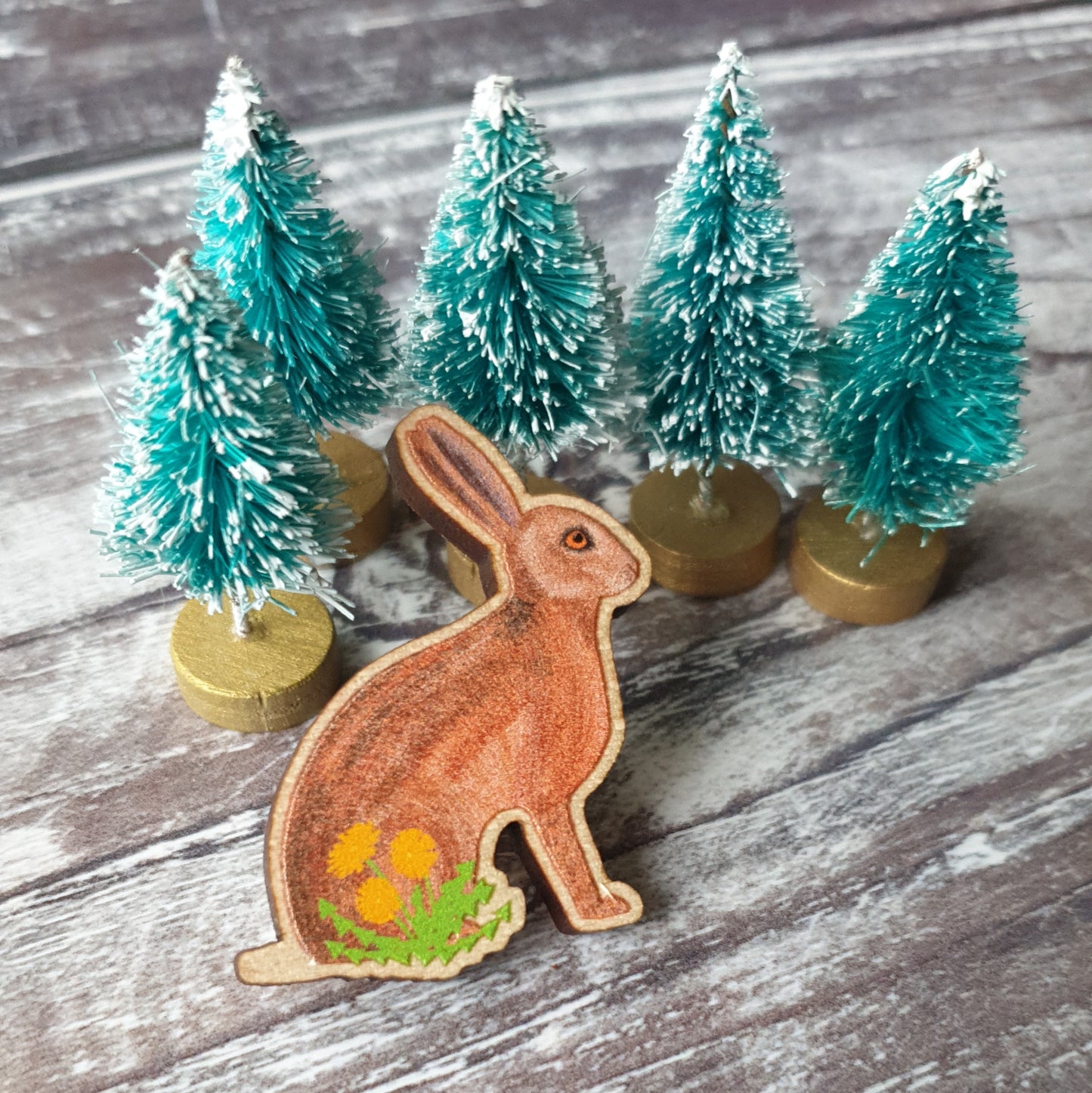 Hare Wooden Lapel Pin Brooch