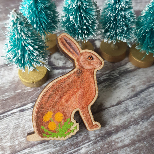 Hare Wooden Lapel Pin Brooch