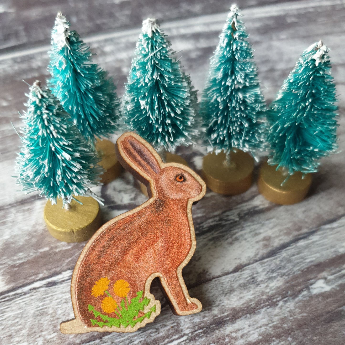 Hare Wooden Lapel Pin Brooch