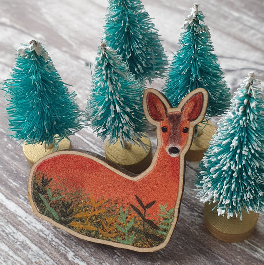 Roe Deer Wooden Lapel Pin Brooch