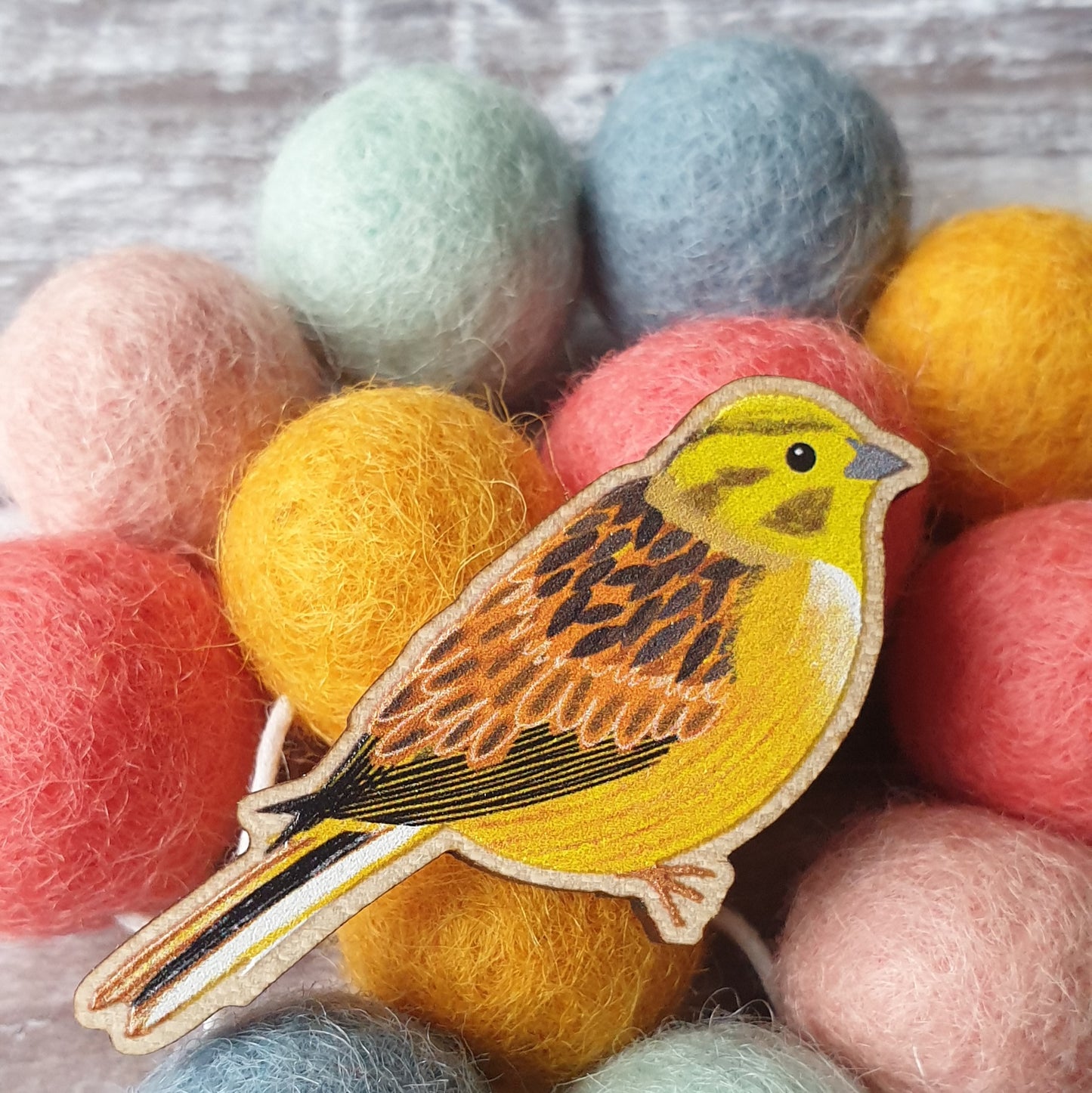 Yellowhammer Wooden Lapel Pin Brooch