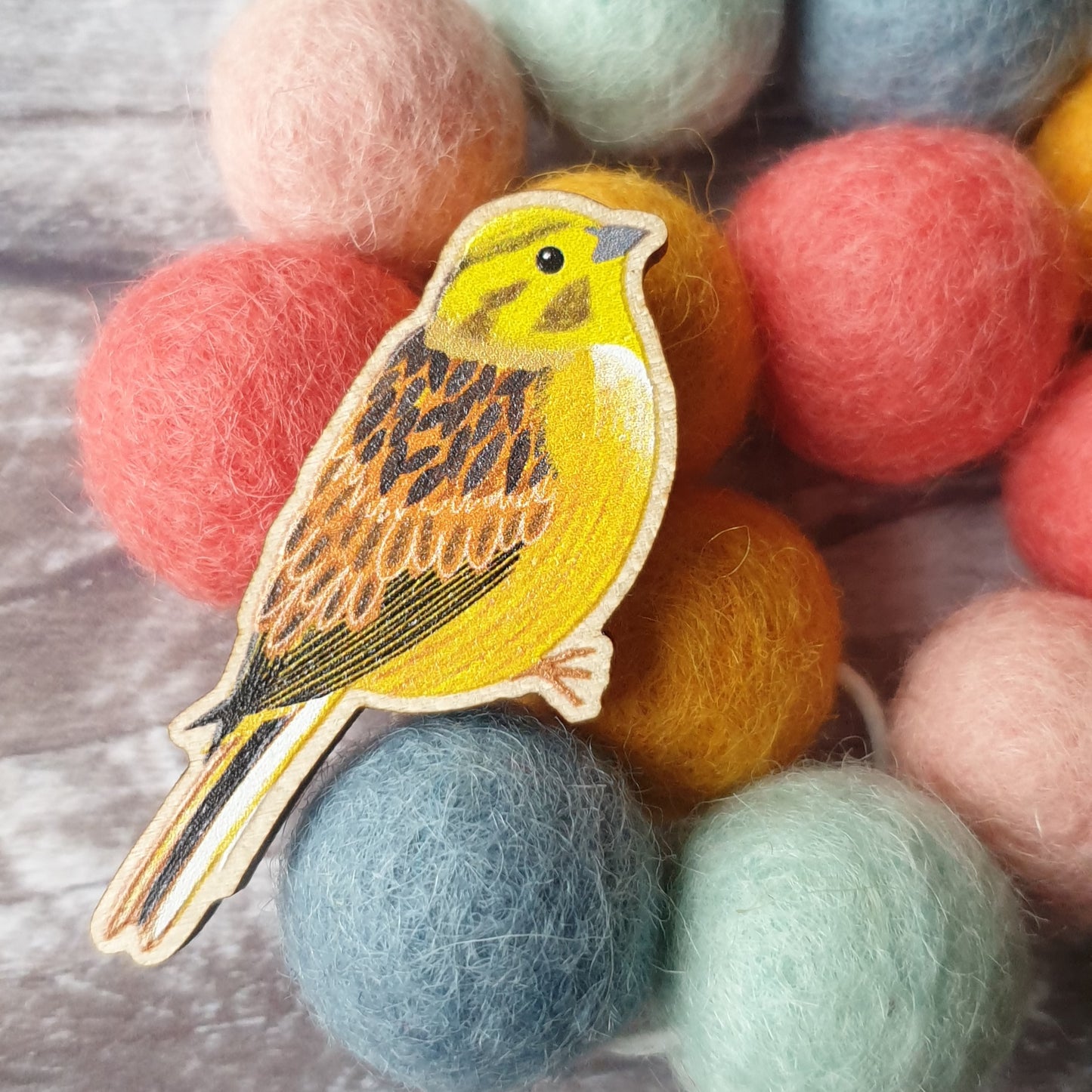 Yellowhammer Wooden Lapel Pin Brooch