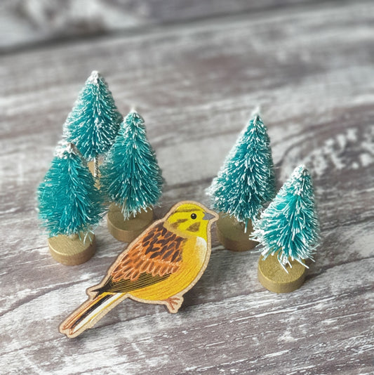 Yellowhammer Wooden Lapel Pin Brooch