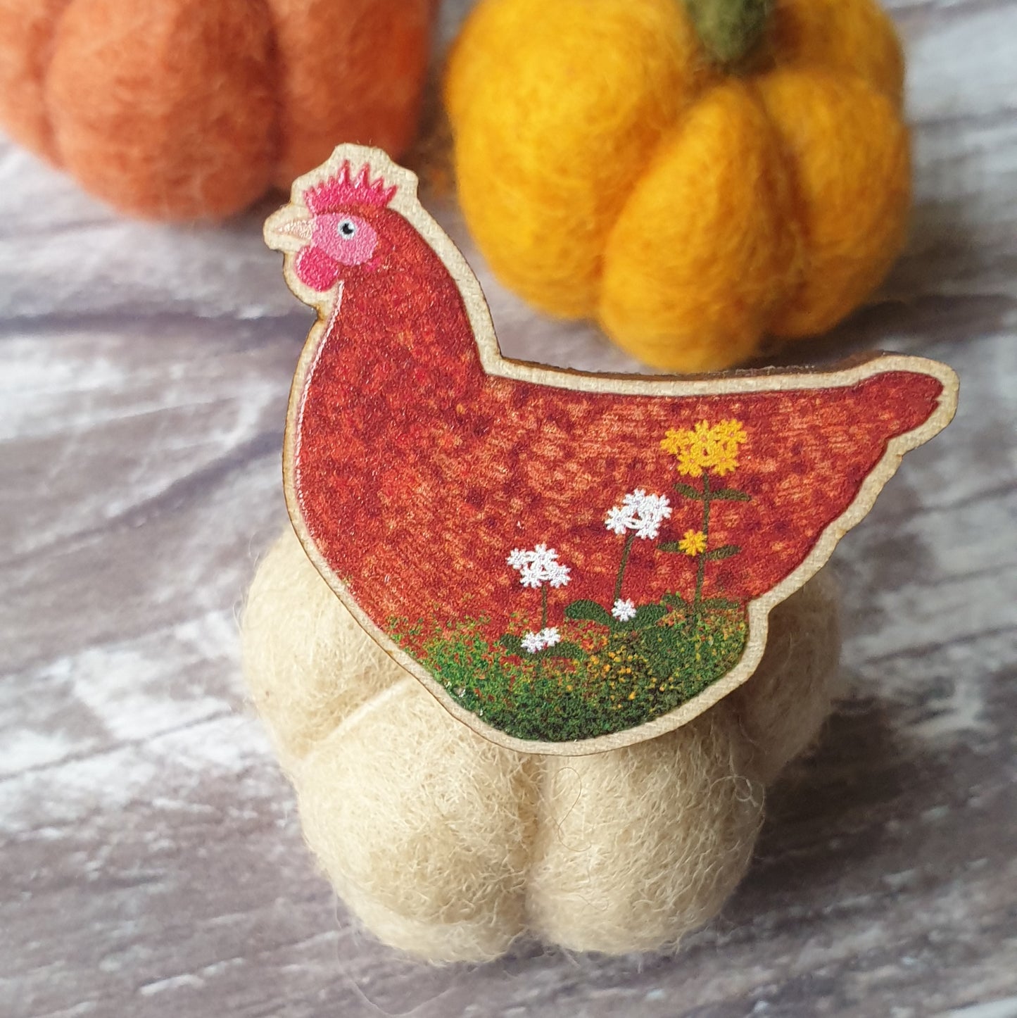 Chicken Wooden Lapel Pin Brooch