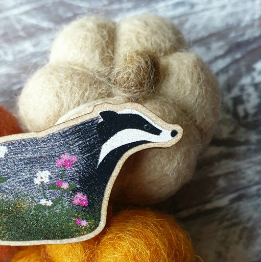 Badger Wooden Lapel Pin Brooch