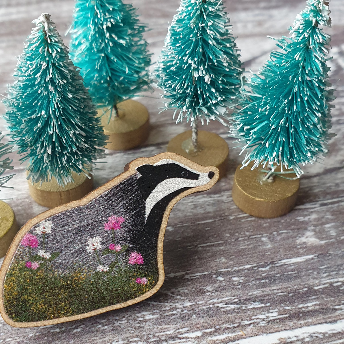 Badger Wooden Lapel Pin Brooch