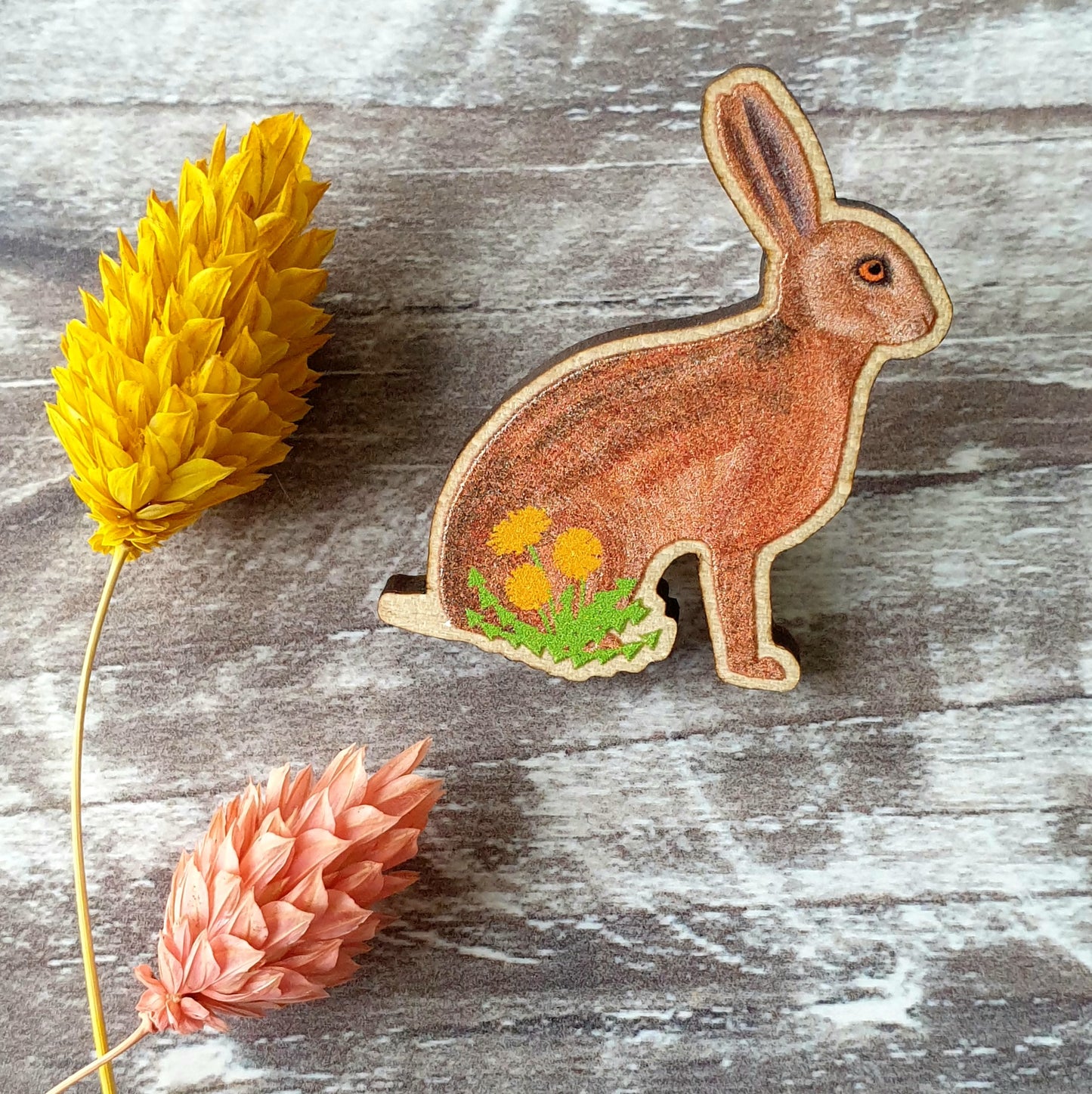 Hare Wooden Lapel Pin Brooch