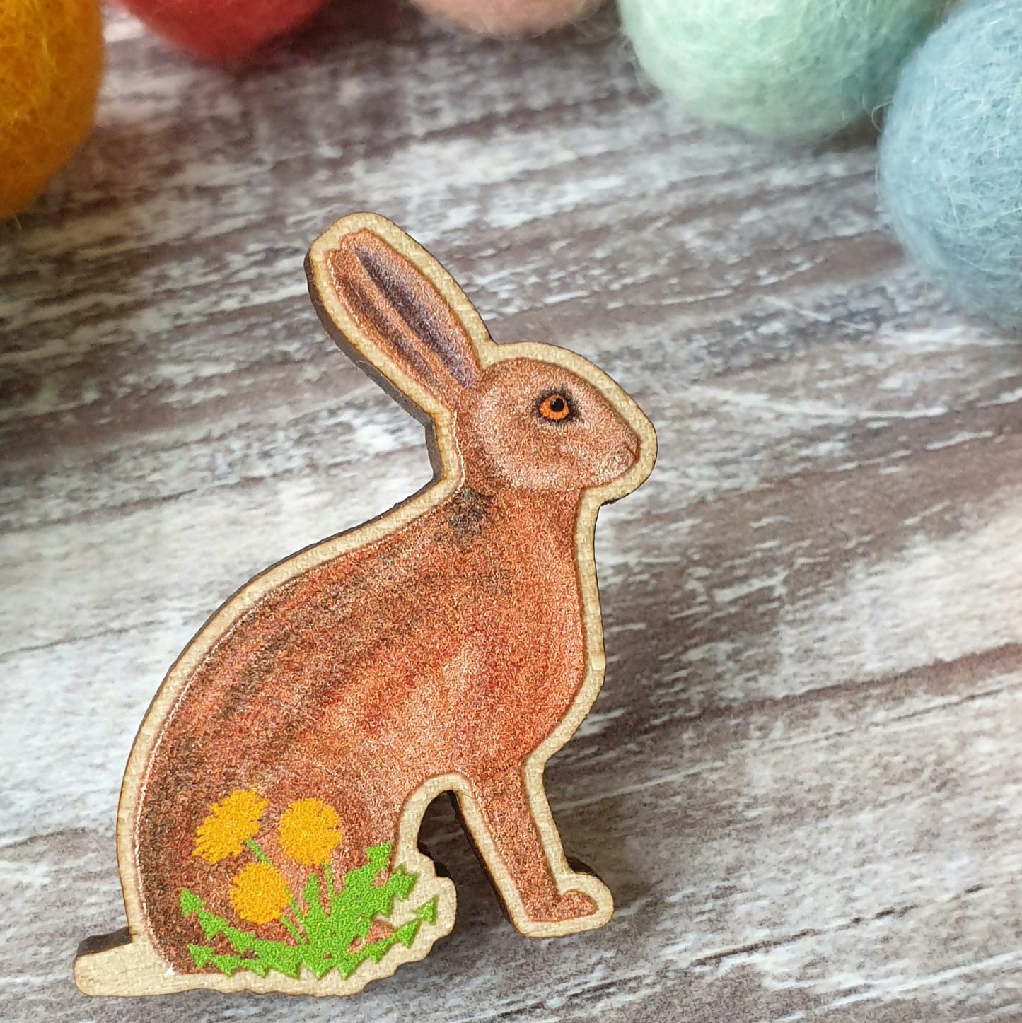 Hare Wooden Lapel Pin Brooch