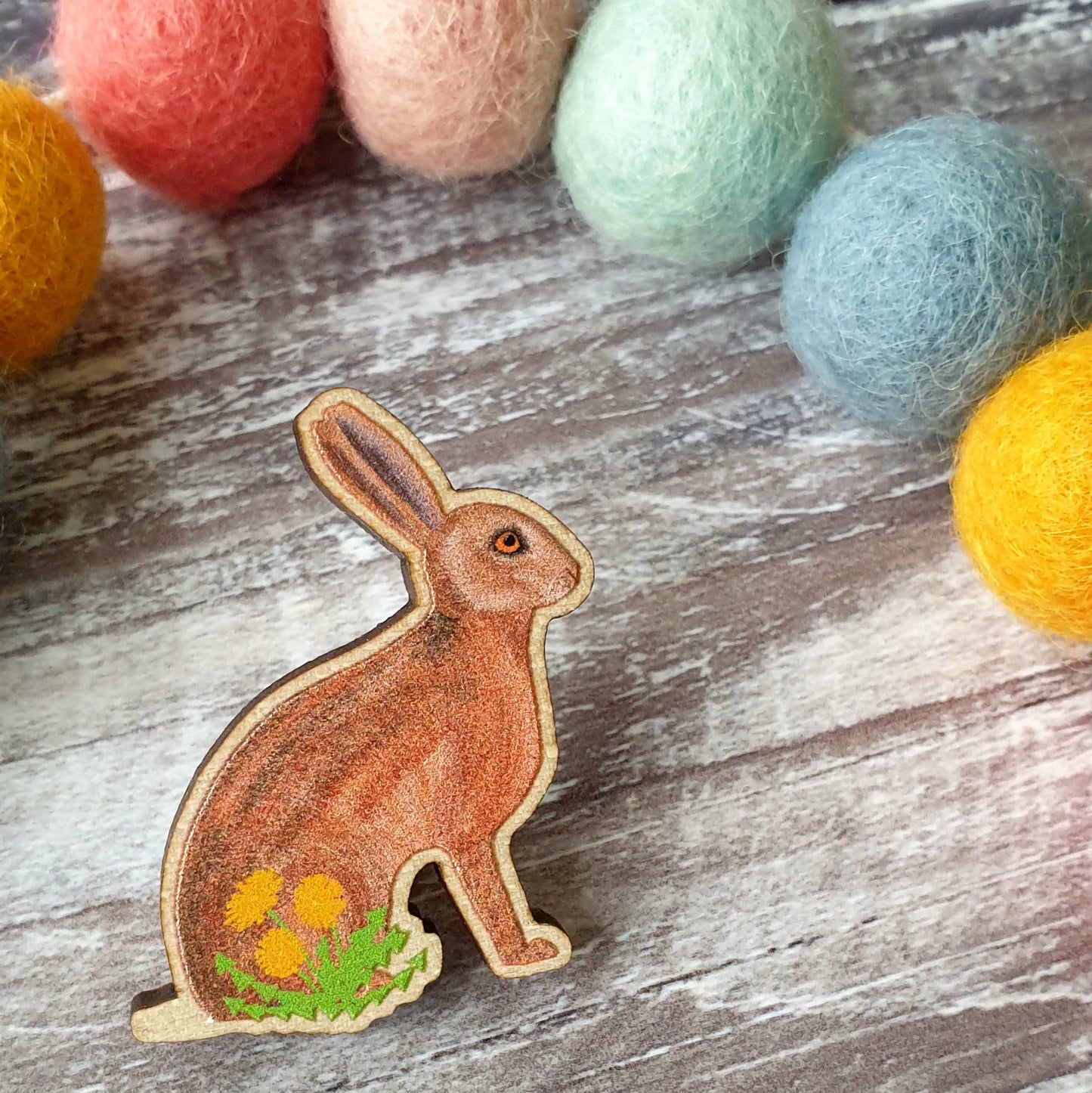 Hare Wooden Lapel Pin Brooch