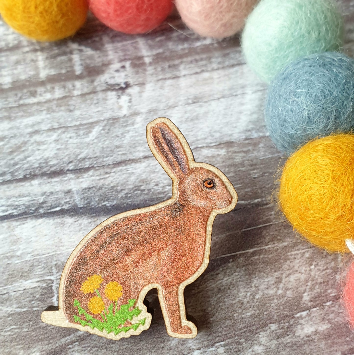 Hare Wooden Lapel Pin Brooch