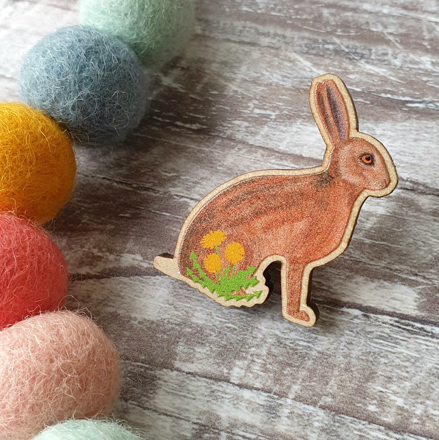 Hare Wooden Lapel Pin Brooch