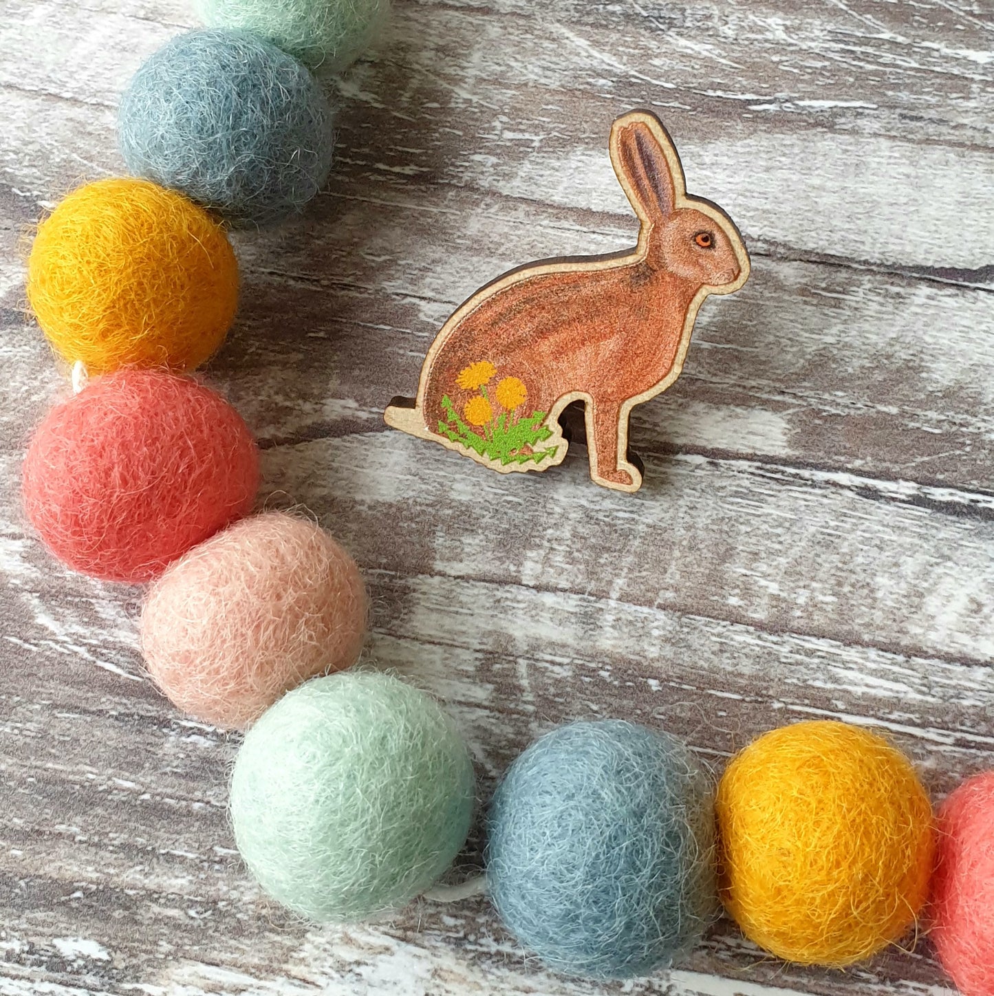 Hare Wooden Lapel Pin Brooch