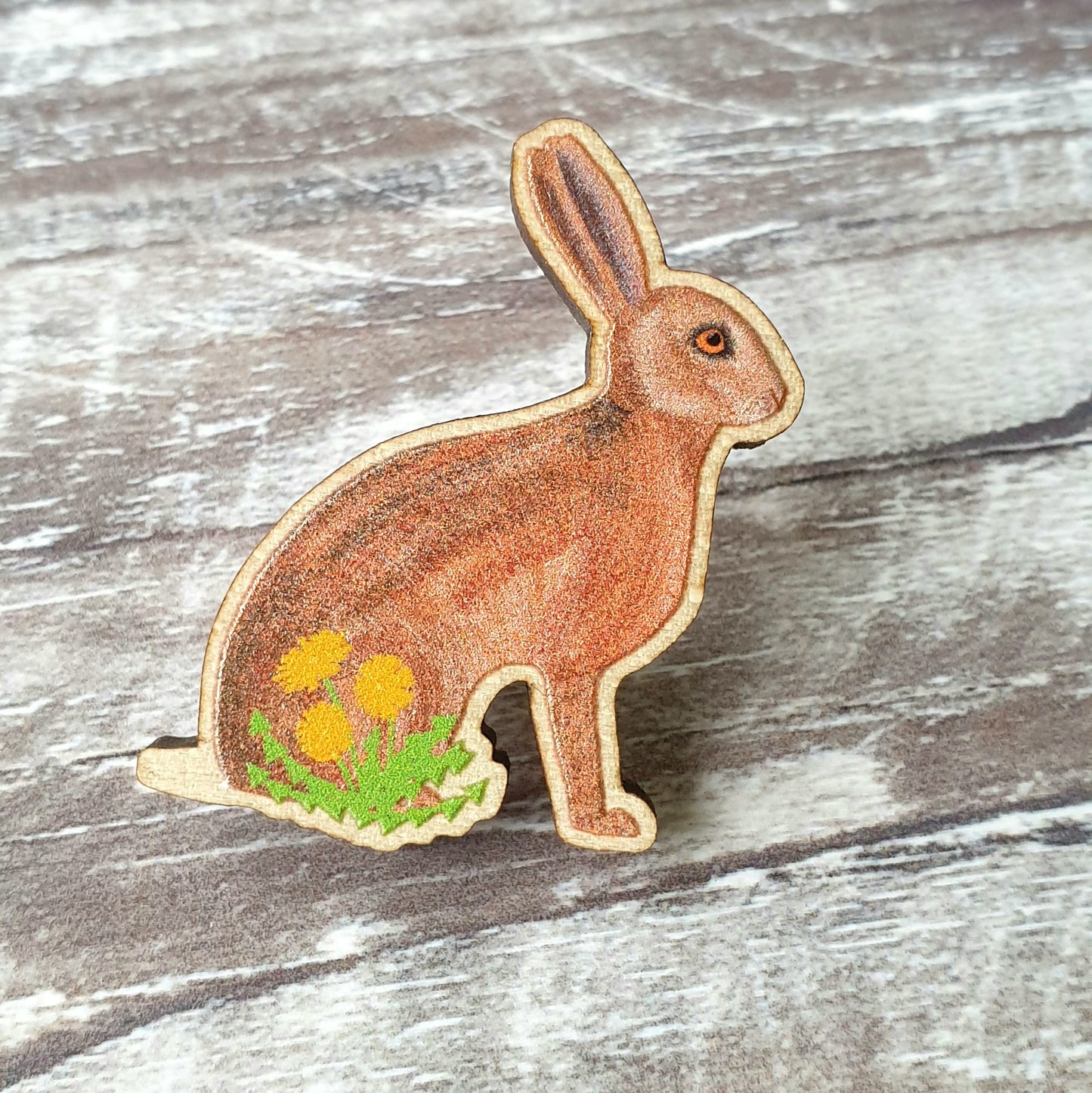 Hare Wooden Lapel Pin Brooch