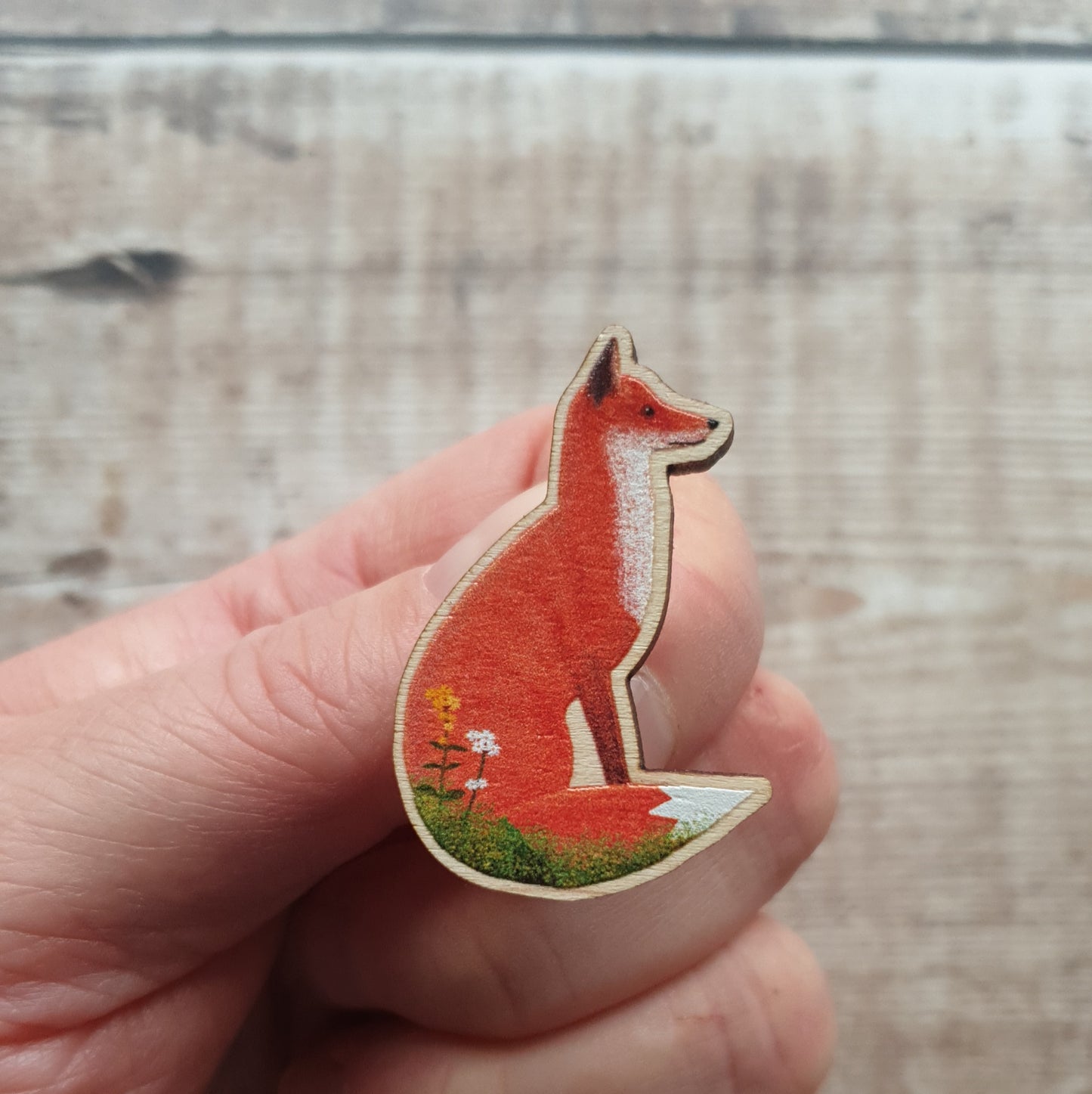 Fox Wooden Lapel Pin Brooch