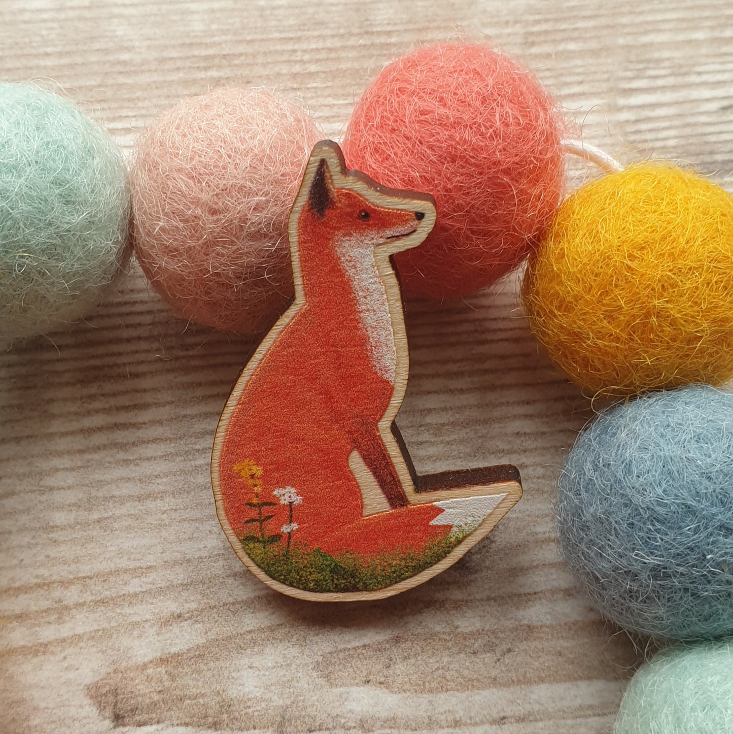 Fox Wooden Lapel Pin Brooch