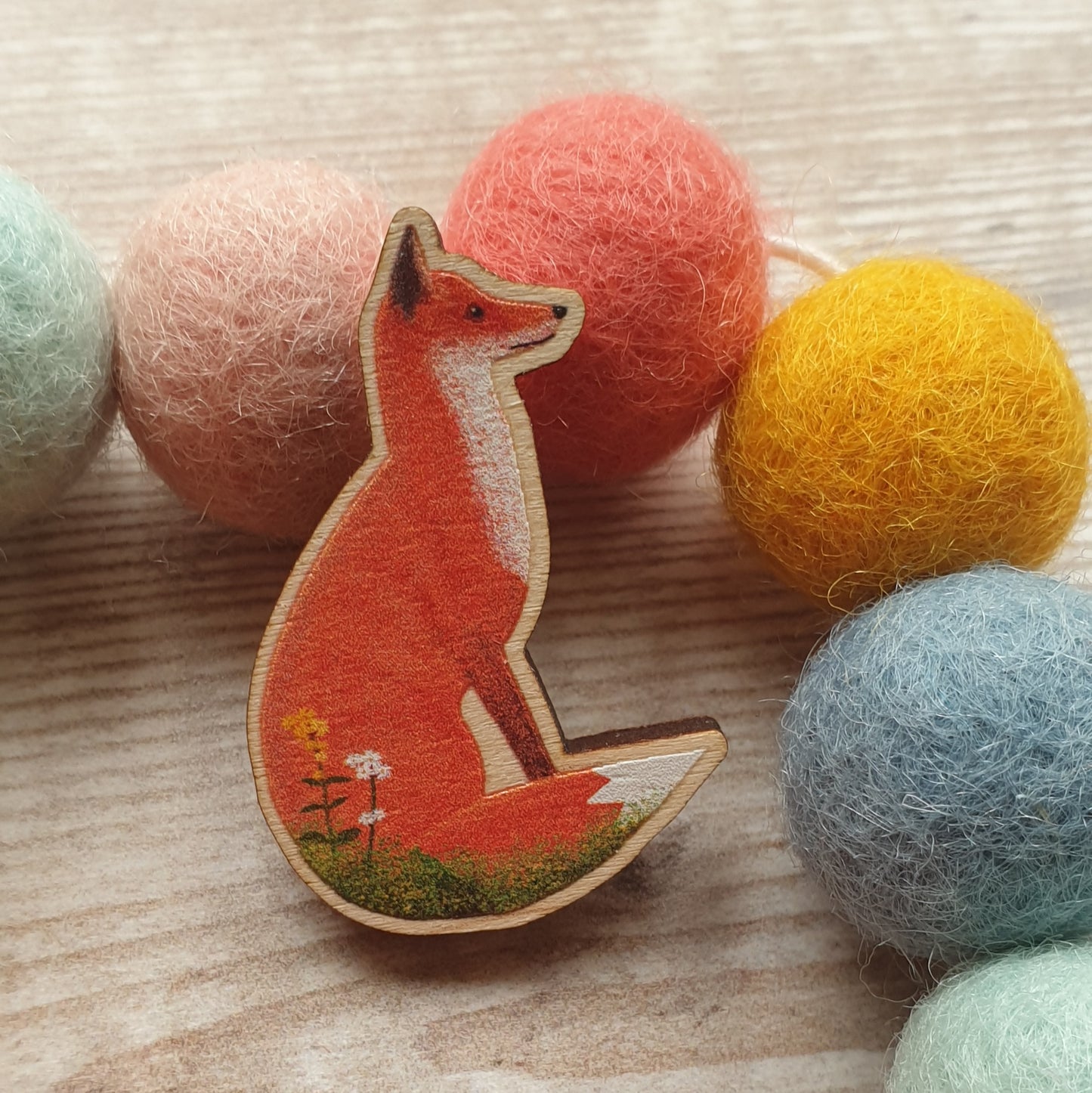 Fox Wooden Lapel Pin Brooch