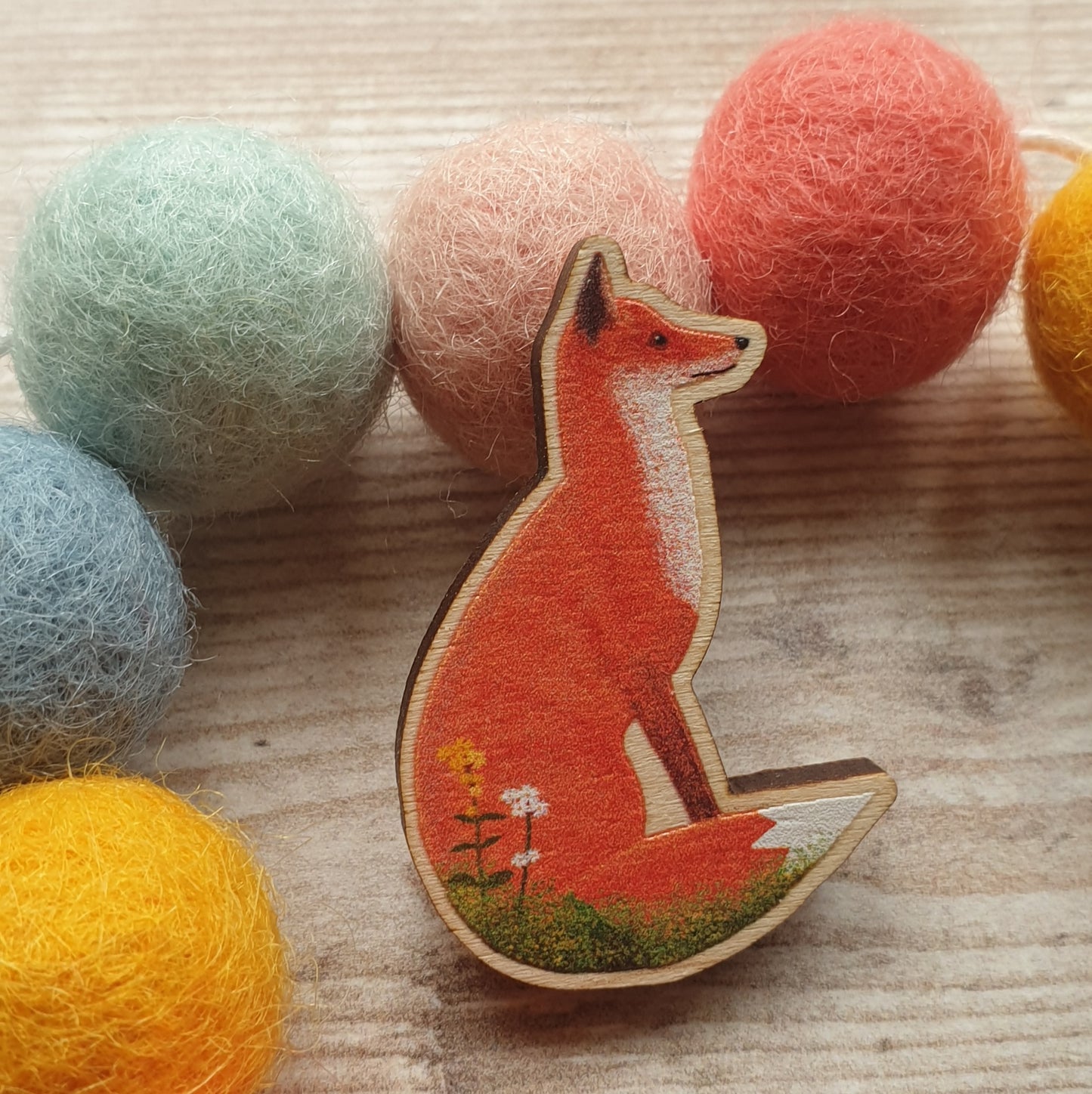 Fox Wooden Lapel Pin Brooch