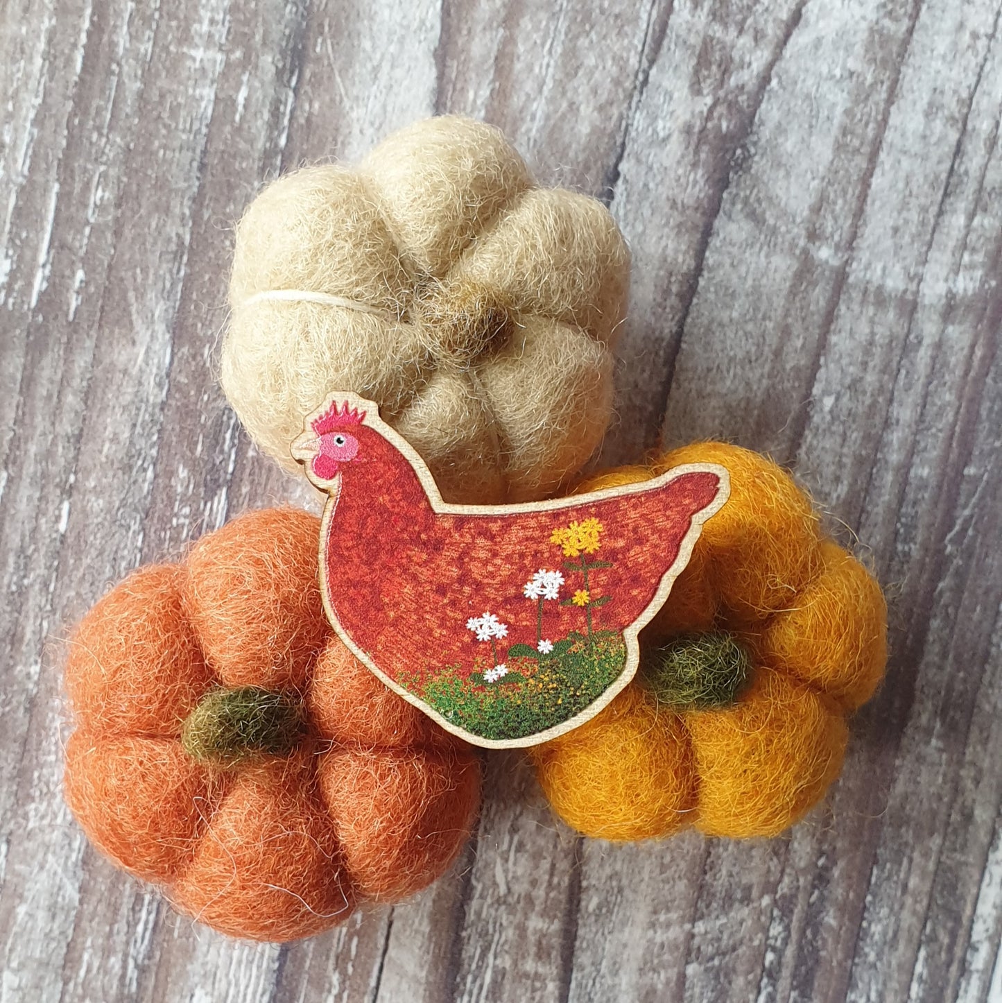 Chicken Wooden Lapel Pin Brooch