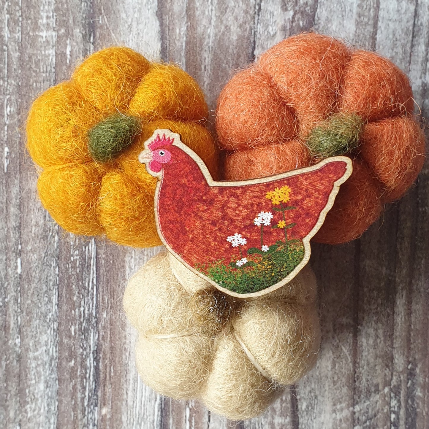 Chicken Wooden Lapel Pin Brooch