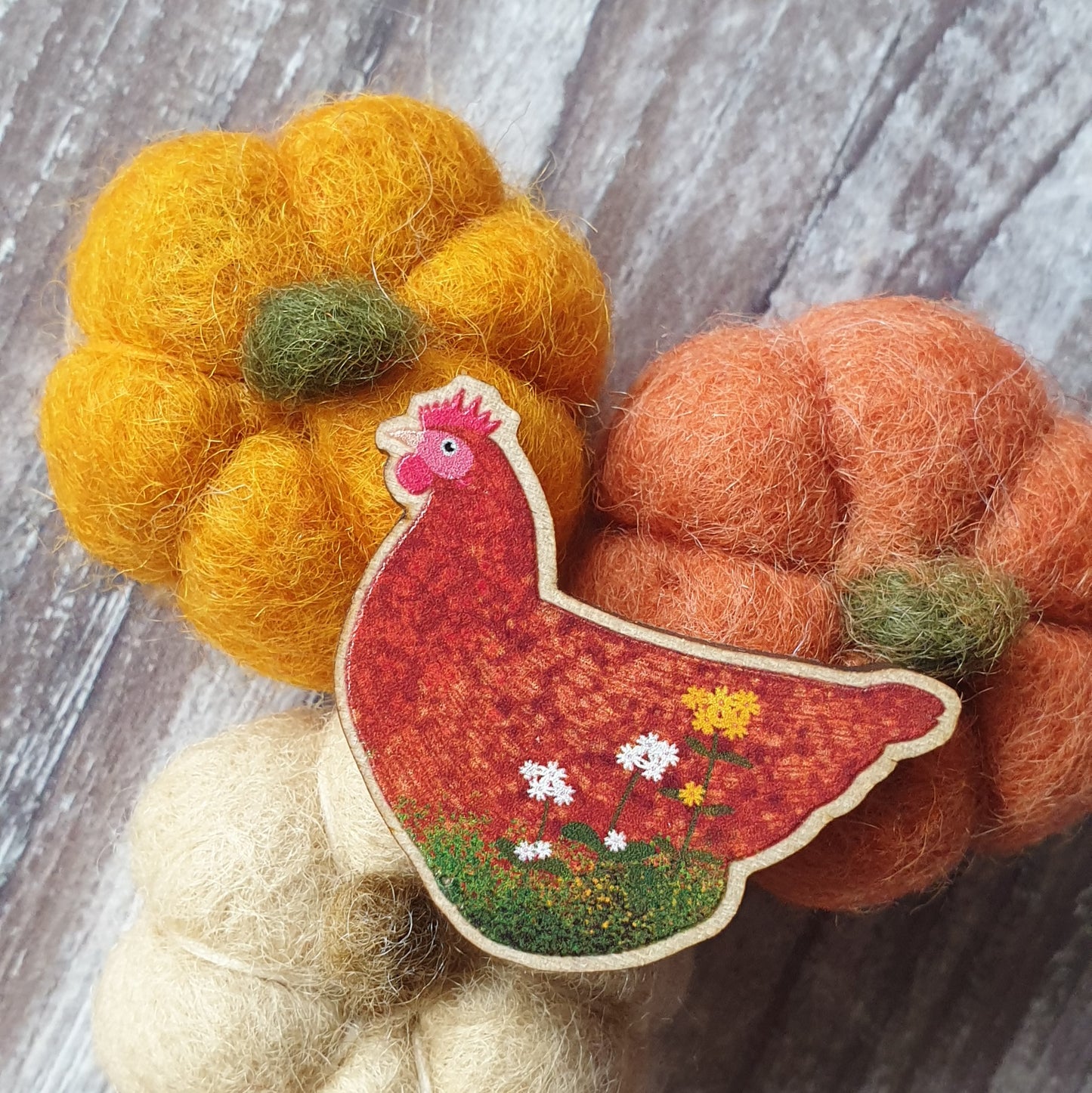 Chicken Wooden Lapel Pin Brooch