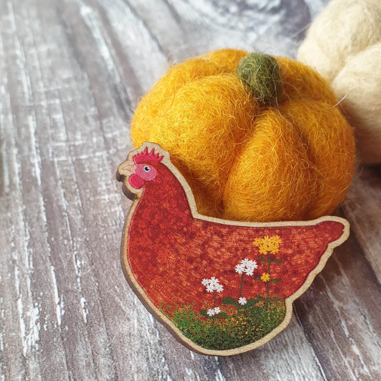 Chicken Wooden Lapel Pin Brooch