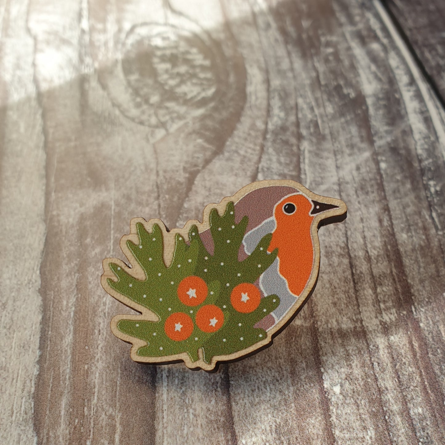 Robin Wooden Lapel Pin Brooch