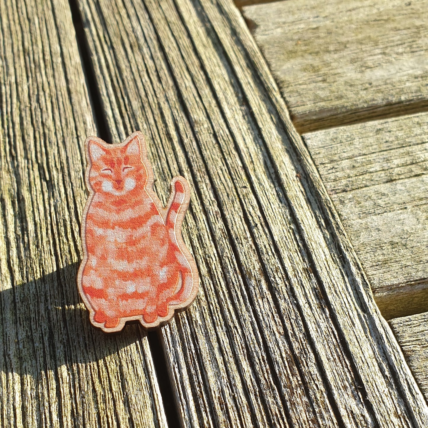Ginger Cat Wooden Lapel Pin Brooch