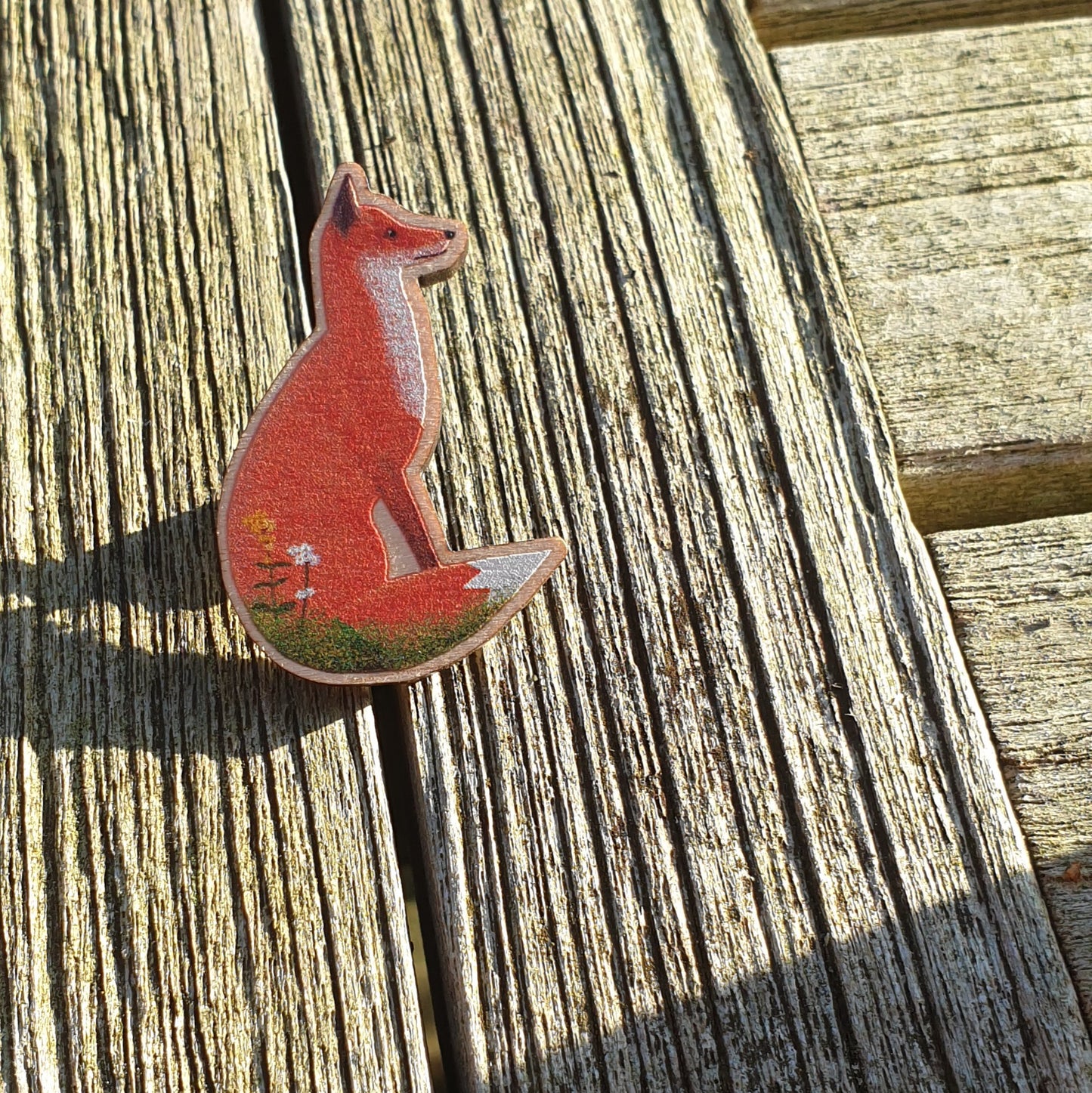 Fox Wooden Lapel Pin Brooch