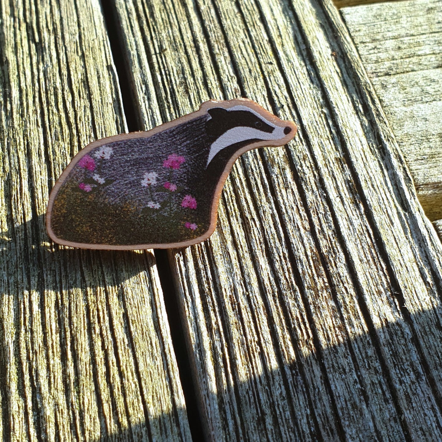 Badger Wooden Lapel Pin Brooch