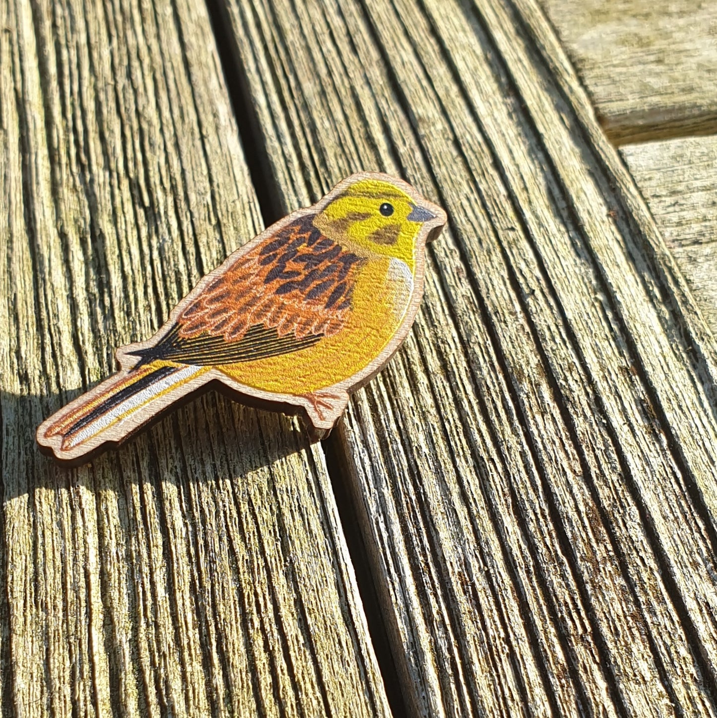 Yellowhammer Wooden Lapel Pin Brooch