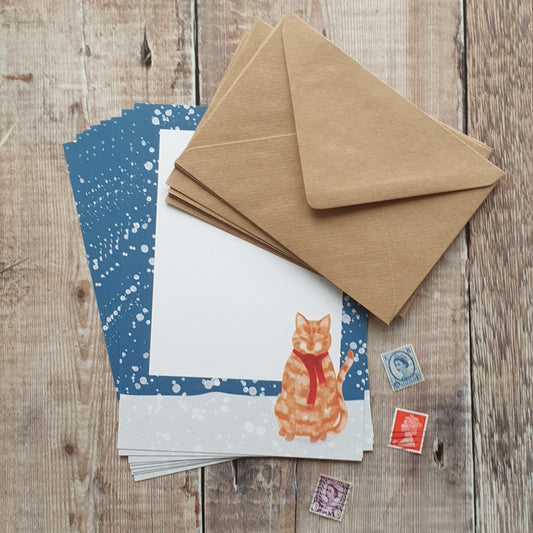 Ginger Cat in the Snow A5 Writing Paper Set