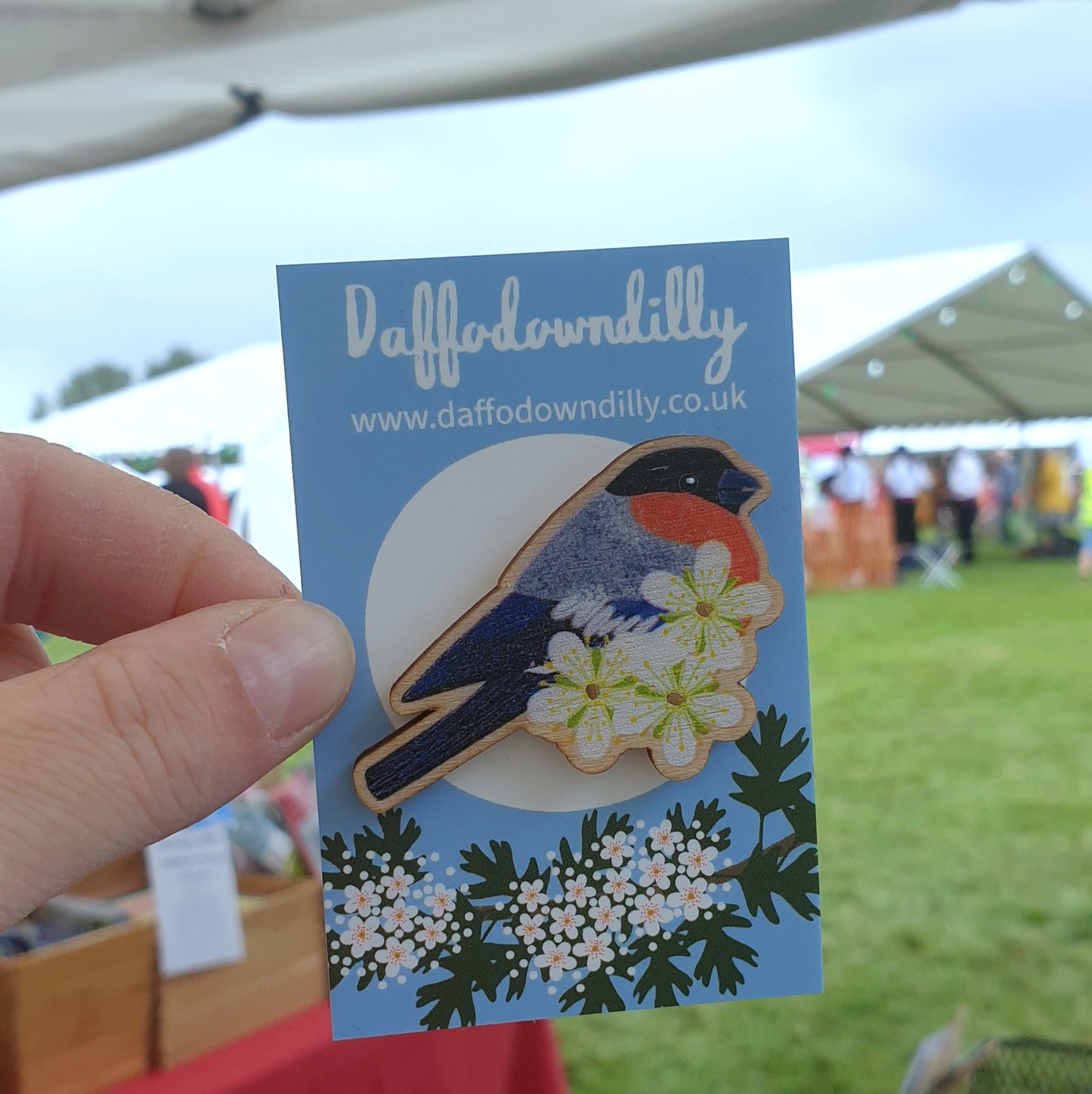Bullfinch Wooden Brooch Pin