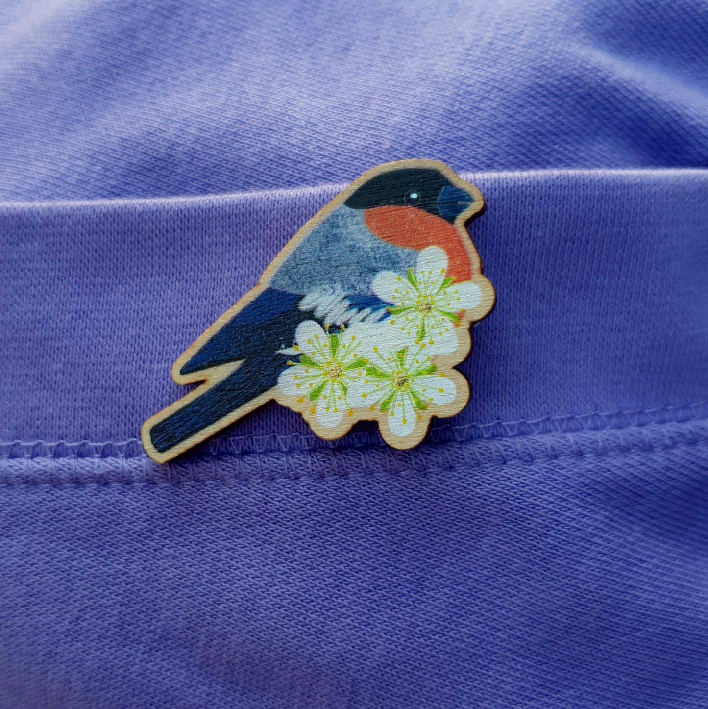Bullfinch Wooden Brooch Pin