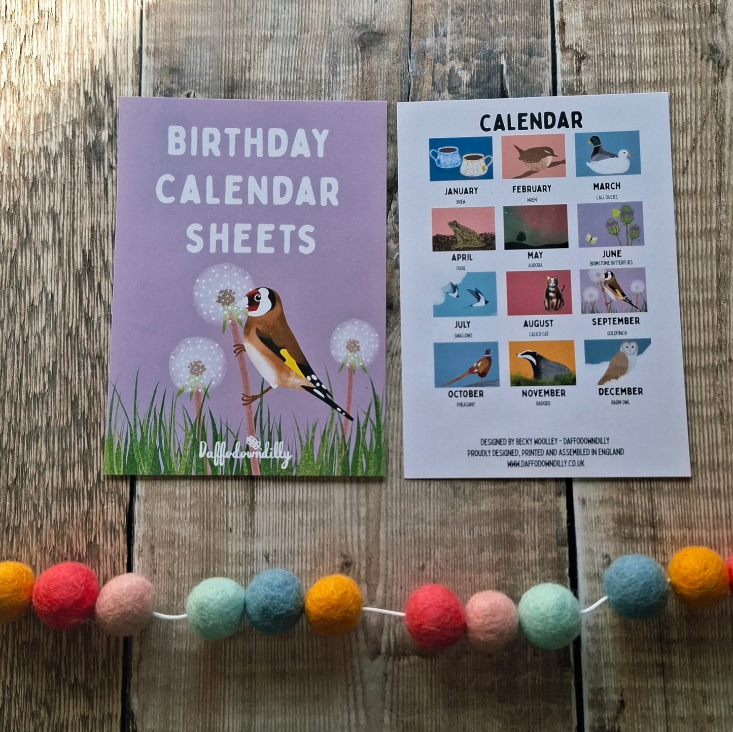 Birthday Calendar Sheets (new for 2025)