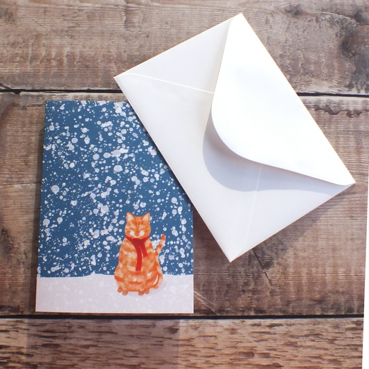 Ginger Cat in the snow Christmas Card
