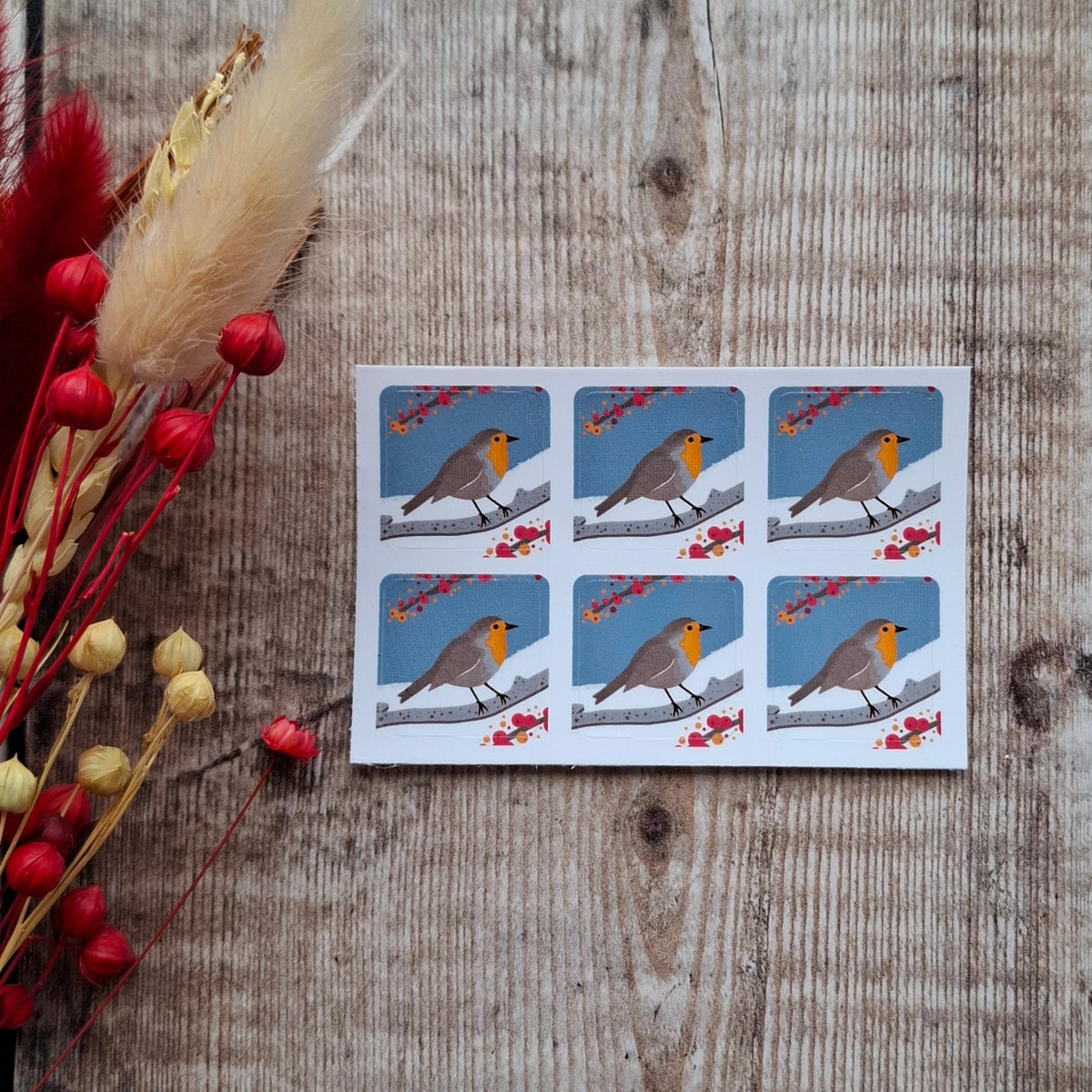 Christmas Robin Envelope Stickers - Set of 6