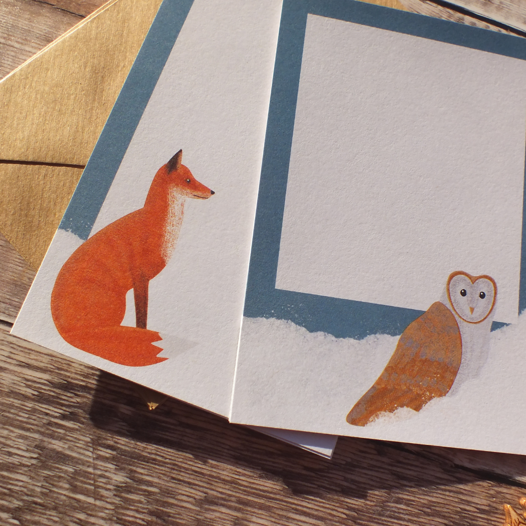 Fox and Owl in the Snow Mini Notes Writing Set
