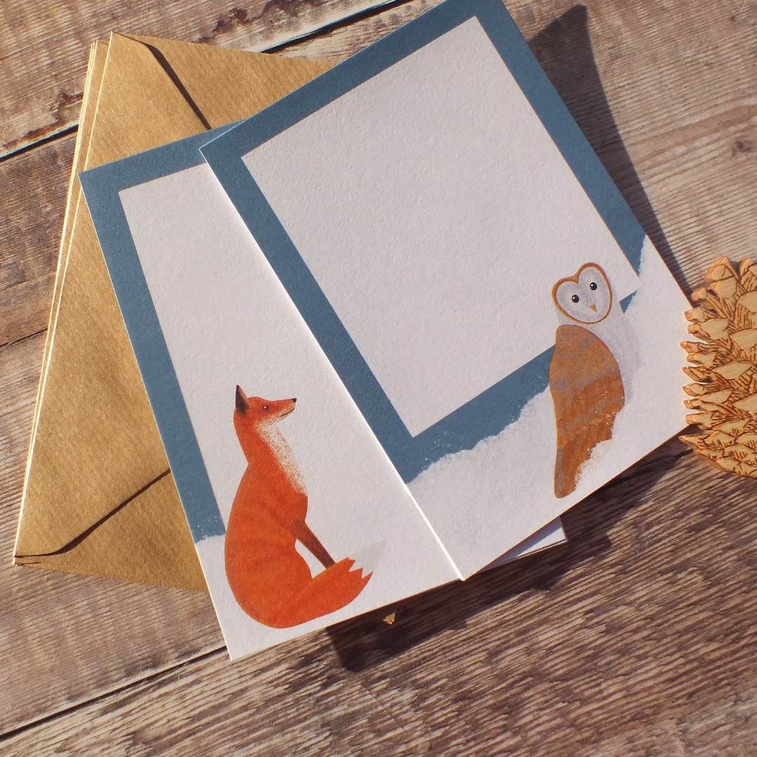 Fox and Owl in the Snow Mini Notes Writing Set