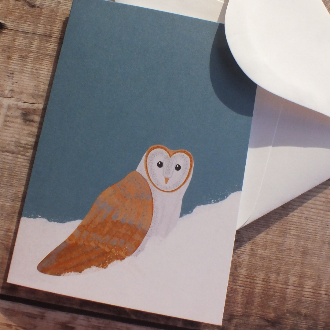 Barn Owl in the snow Christmas Card