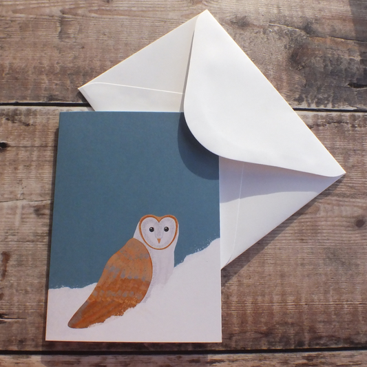 Barn Owl in the snow Christmas Card