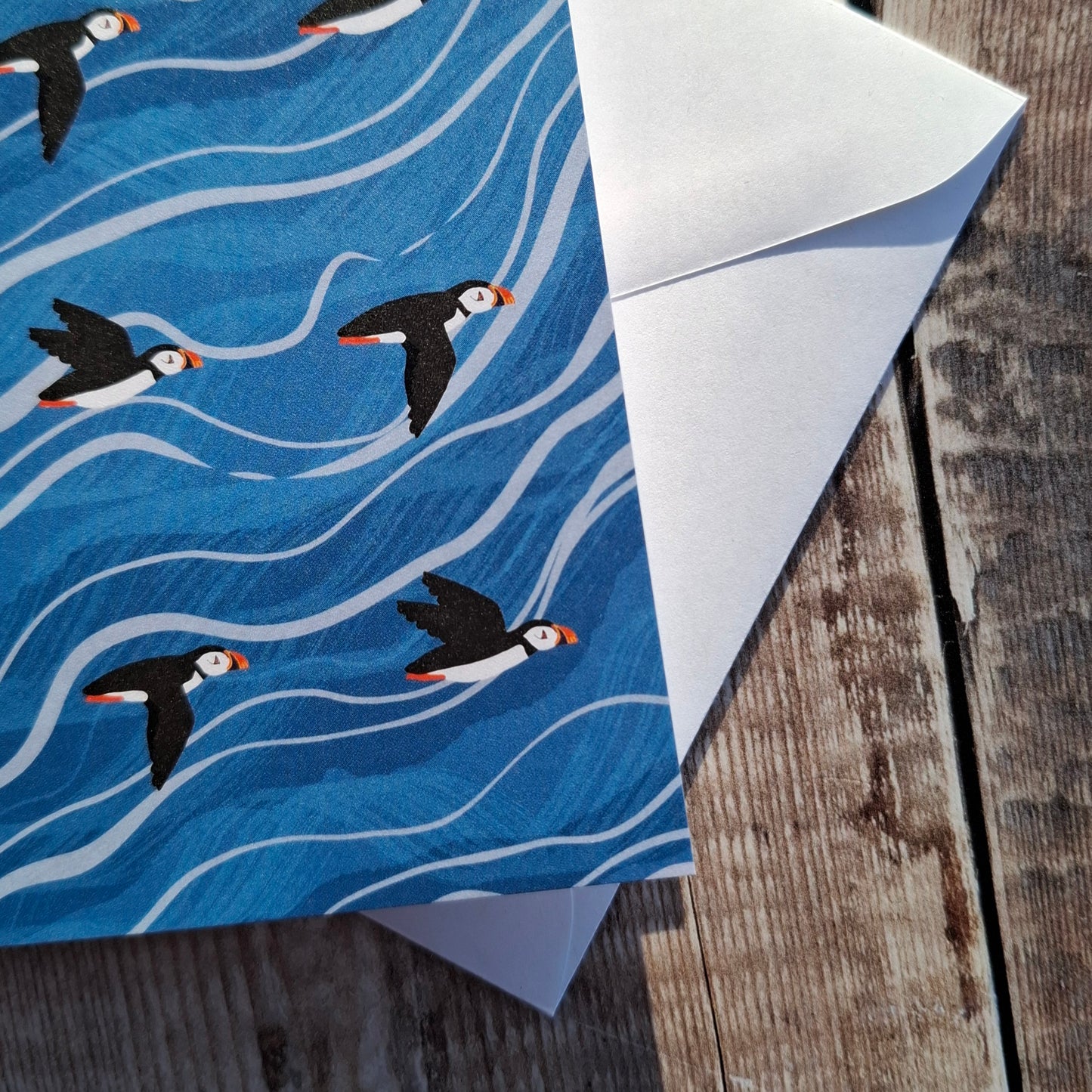 Flying Puffins Greeting Card