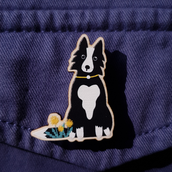 Collie (large) Wooden Brooch Pin