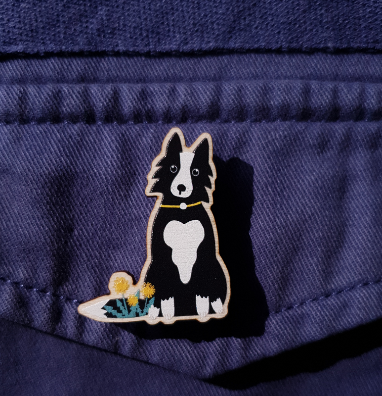 Collie (large) Wooden Brooch Pin